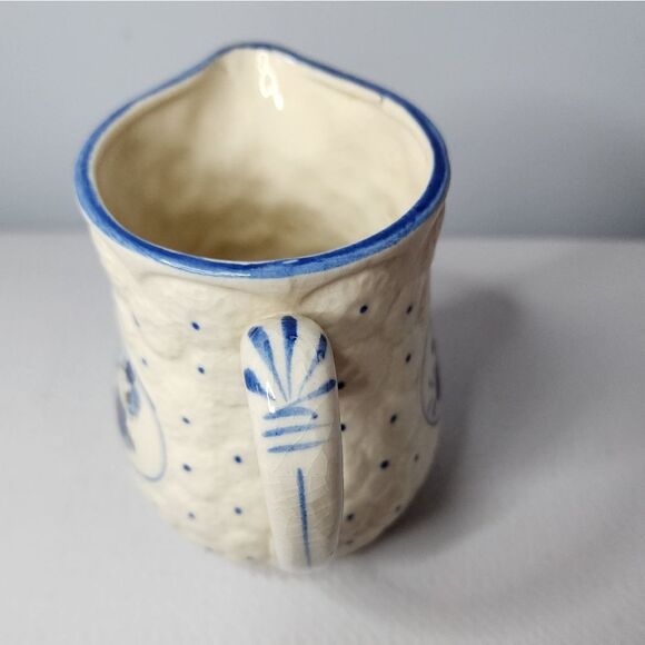 Small Pitcher or Creamer Hand Painted JAPAN Blue Flowers & Dots Embossed - Picture 2 of 7